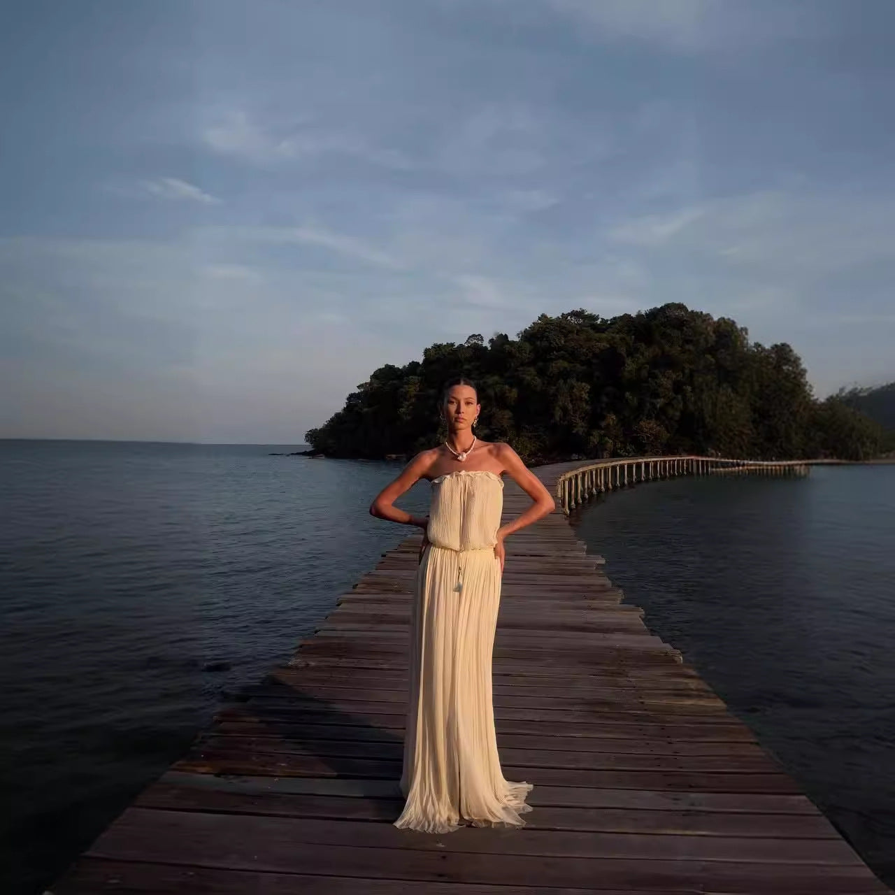 Fina Dam Klänningar Med Slits Ärmlös Polyester-2