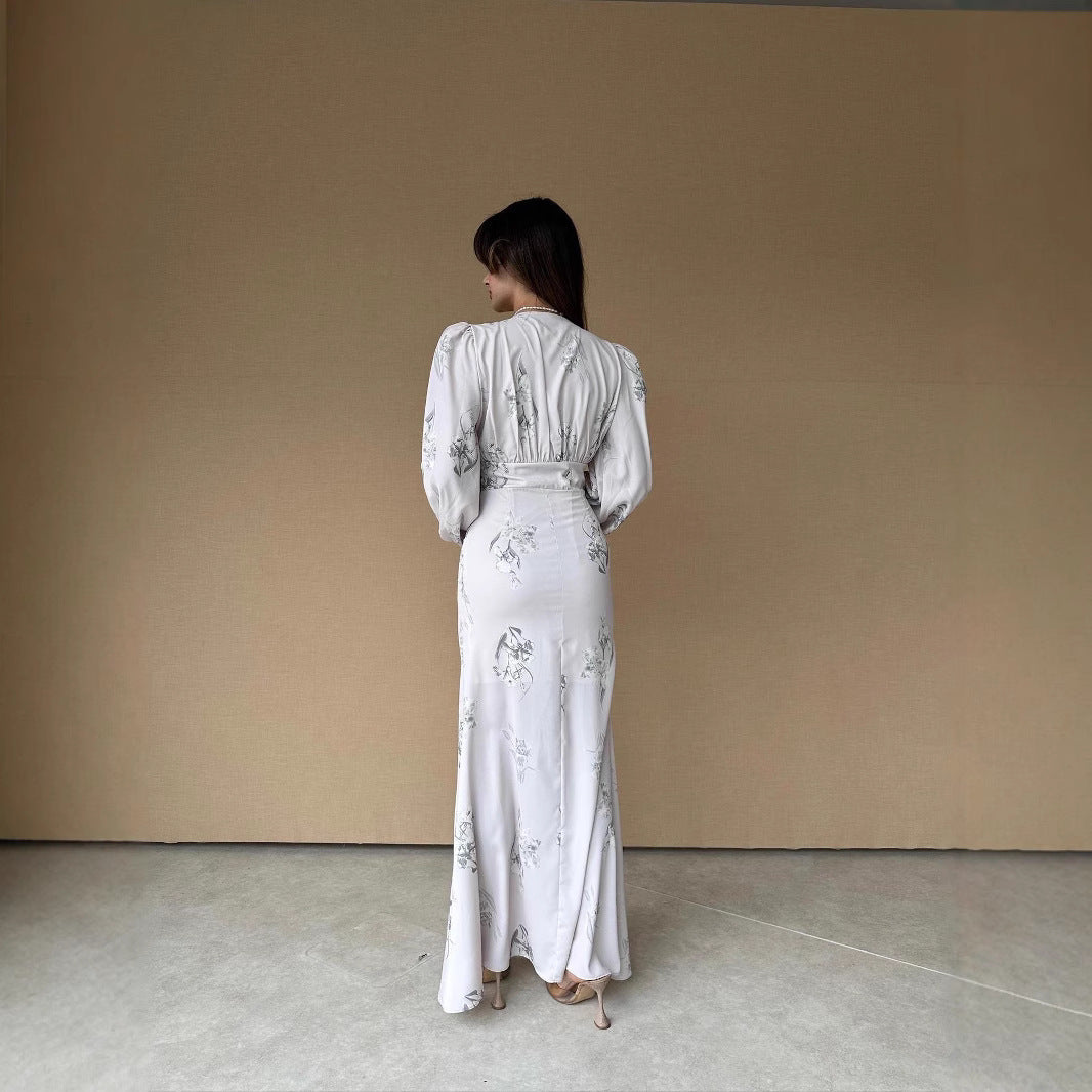 Maxiklänning Dam A-linje V-ringning Tryckt Tyg för Sommar-4