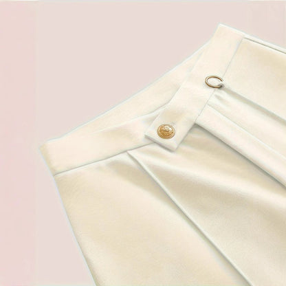 Kvinnor Palazzo Byxor Hög Midja med Knappdetaljer och Sidospår i Andningsbart Material-3