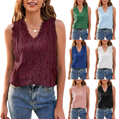 Dam Tank Top V-ringad Spets 100% Bomull-2