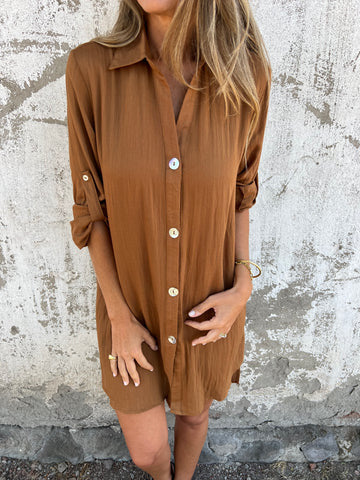 Dam Skjorta Lång V-ringning Enfärgad Polyester-6