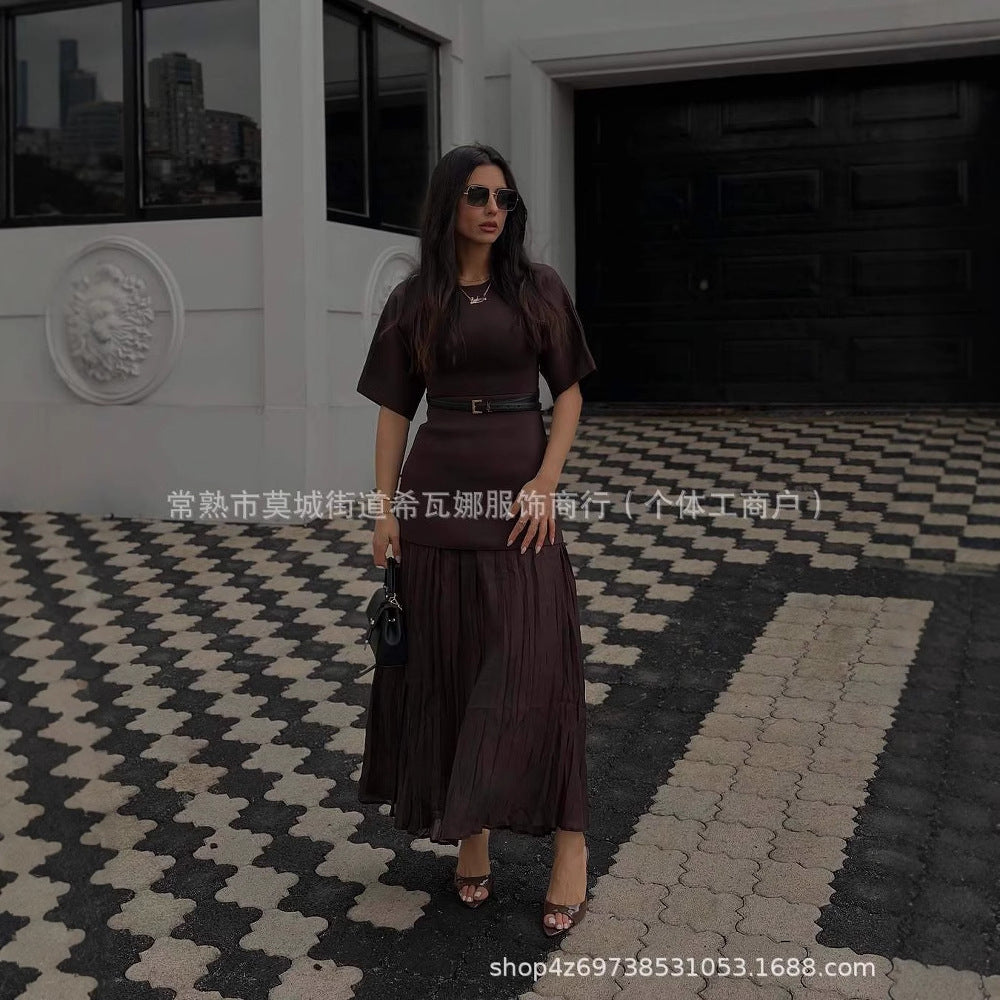 Kvinnors Veckad Klänning Elegant Mjuk Tyg-4