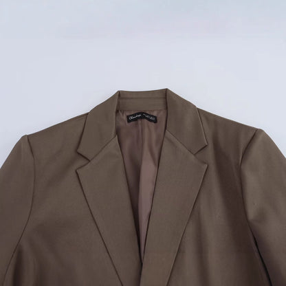 Dam Blazer Med Reverskrage och Bälte Högkvalitativt Tyg-2