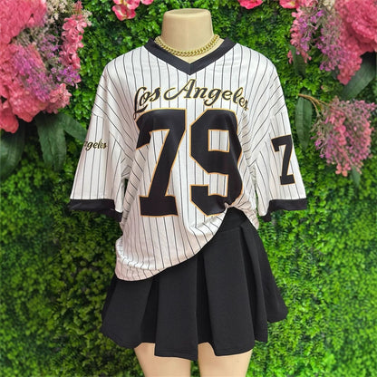 Dam T-shirt V-ringad Trendig Polyester Streetwear-2