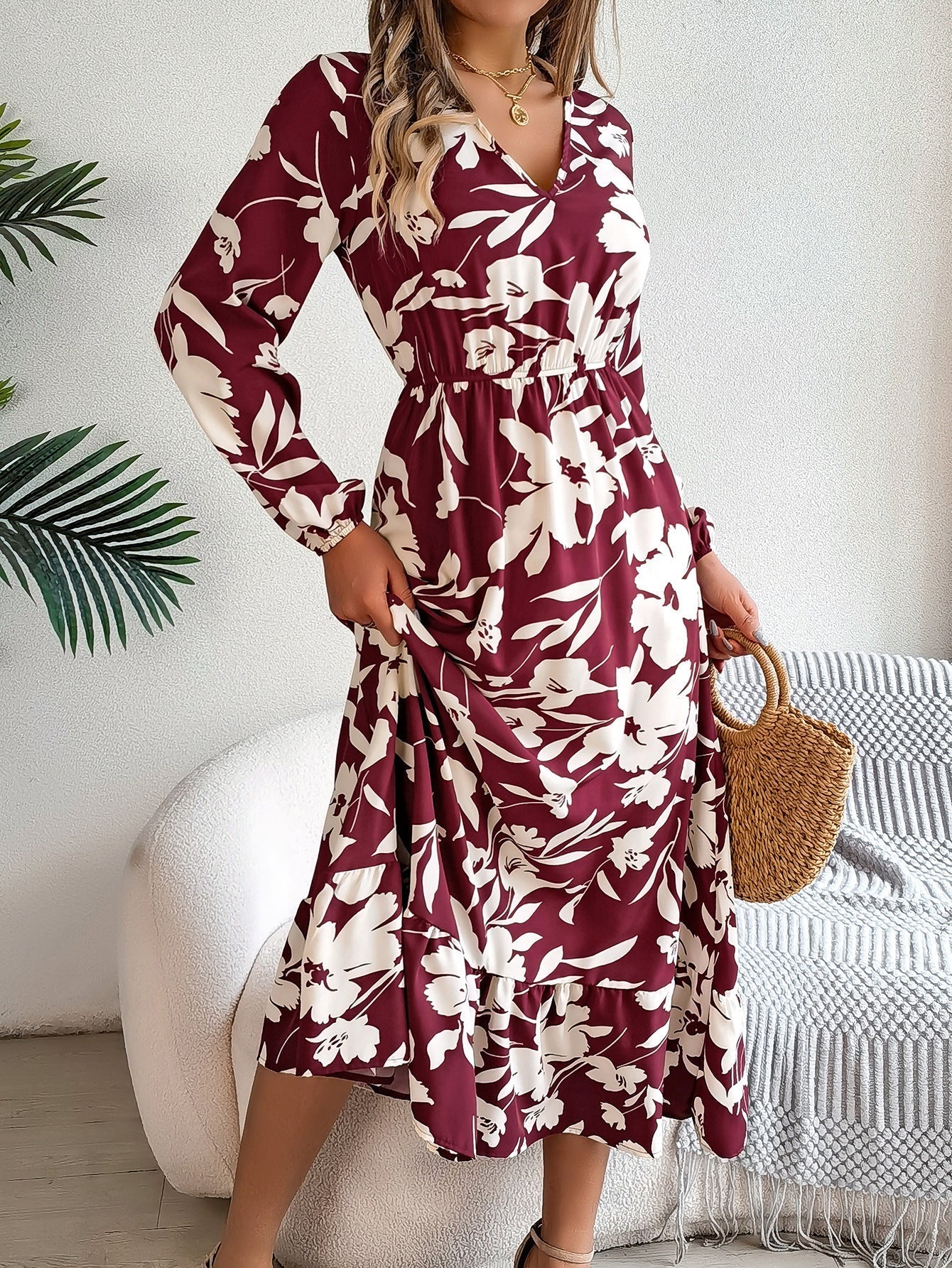 Variant image for Dam Kjol Hög Midja Blommig Chiffon-9
