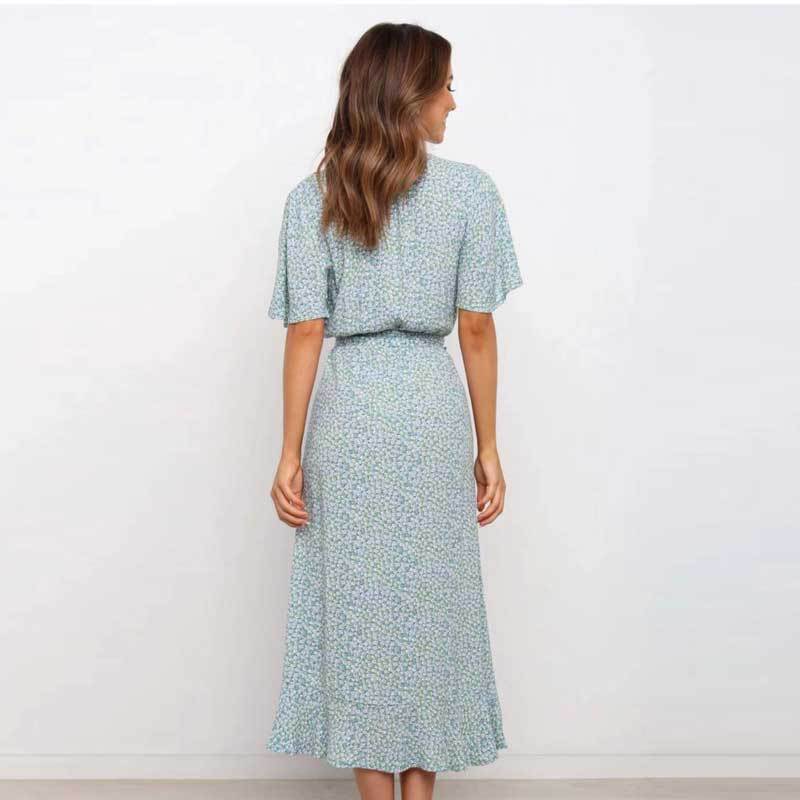 Ljusblå A-Line Midi Klänning i Chiffon med Regelbundna Ärmar – Perfekt för Sommarens Fester 5