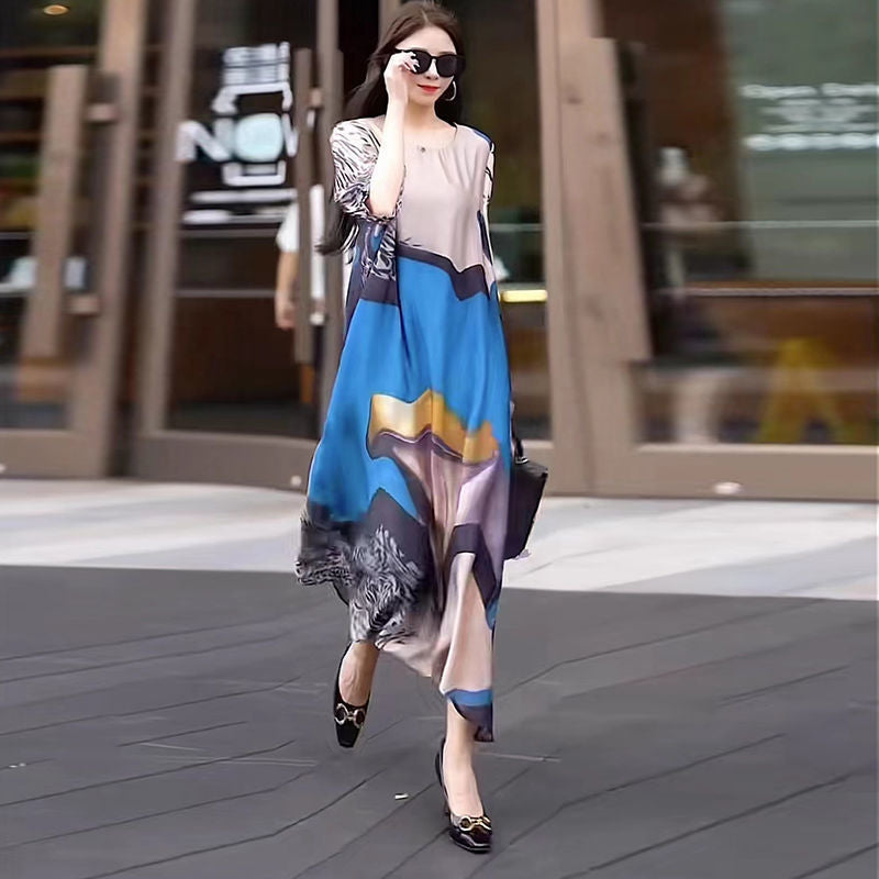 Plus Size Dam Klänning A-Line Viskos Vintage Tryckt-5