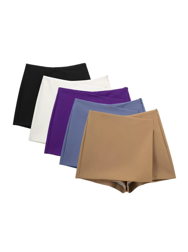 Dam Högbelagda Smala Byxor Asymmetrisk Polyester Elegant Stil-2