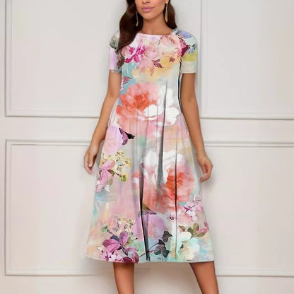 Dam A-linjeformad Kjol Blommigt Tryck Polyester-5