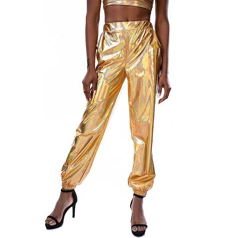 Kvinnors Byxor Med Elastisk Midja Skimrande Tyg 6