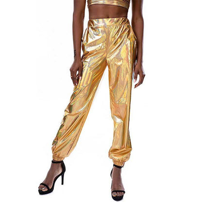 Kvinnors Byxor Med Elastisk Midja Skimrande Tyg 6