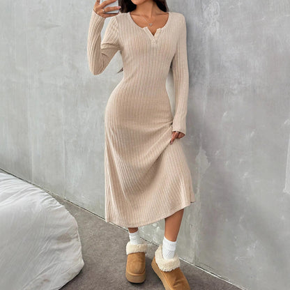 Damklänning A-Linje V-hals Polyester Fina Dam Klänningar-4