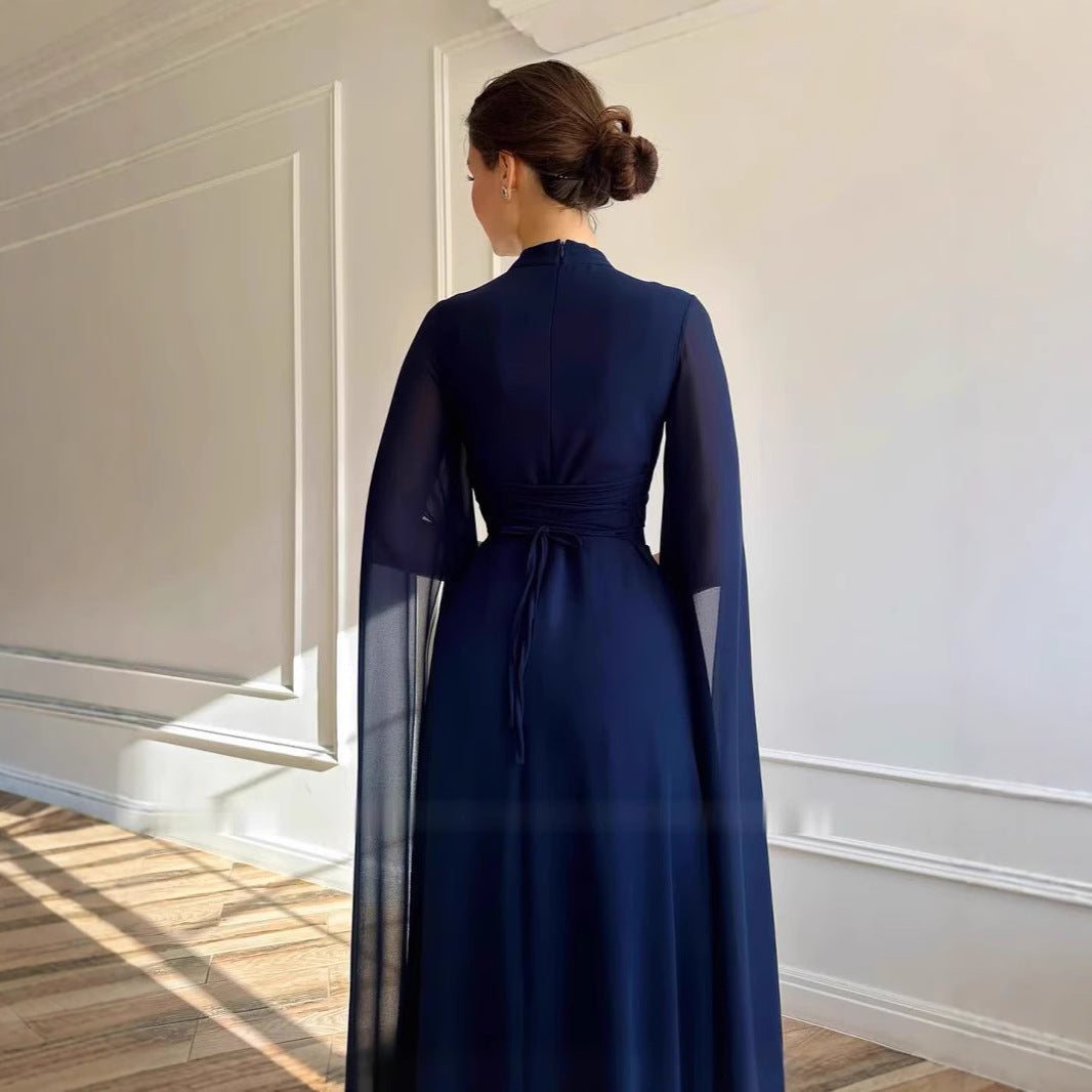Fina Dam Klänningar Vintage Chiffong Långärmad Elegant-5