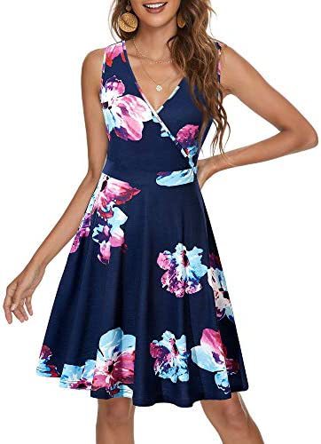 Variant image for Kvinna Fritidsklänning V-ringning Blommönster Bomull-20