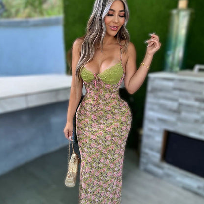 Maxiklänning Dam Blommönster Flödande Polyester-2