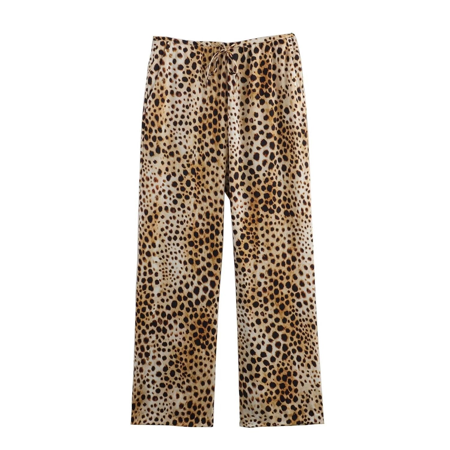 Dam Kamisol Topp och Långa Byxor Satin Djurtryck för Sommarkläder-4