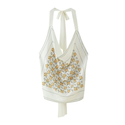 Dam Topp Blommig Design Bomull Elegant Snitt-1