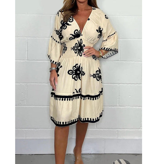 Dam Klänning Tre-kvartsärm Sommartryck Polyester-1