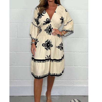 Dam Klänning Tre-kvartsärm Sommartryck Polyester-1