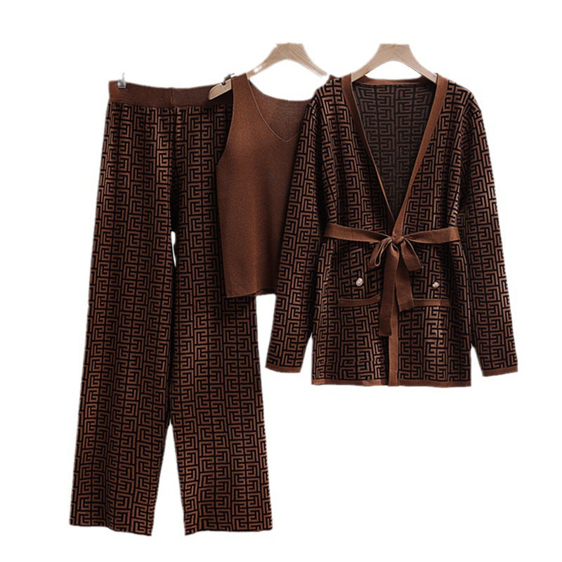 Dam Kappa Set Långärmad Jacquard Akryl 3