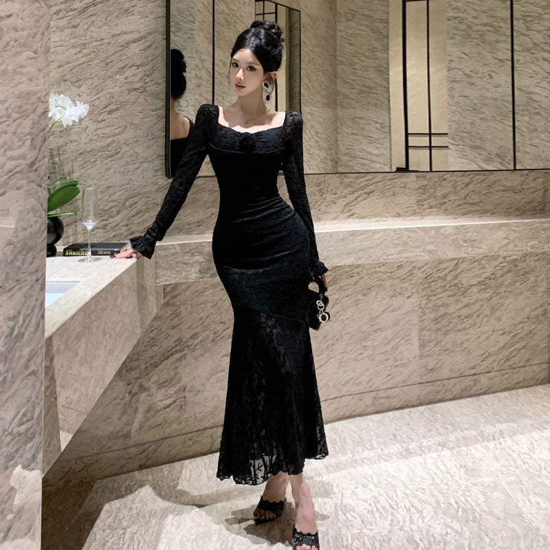 Kvinnors Mermaid Klänning Slim Fit Lång Polyester Elastan-1