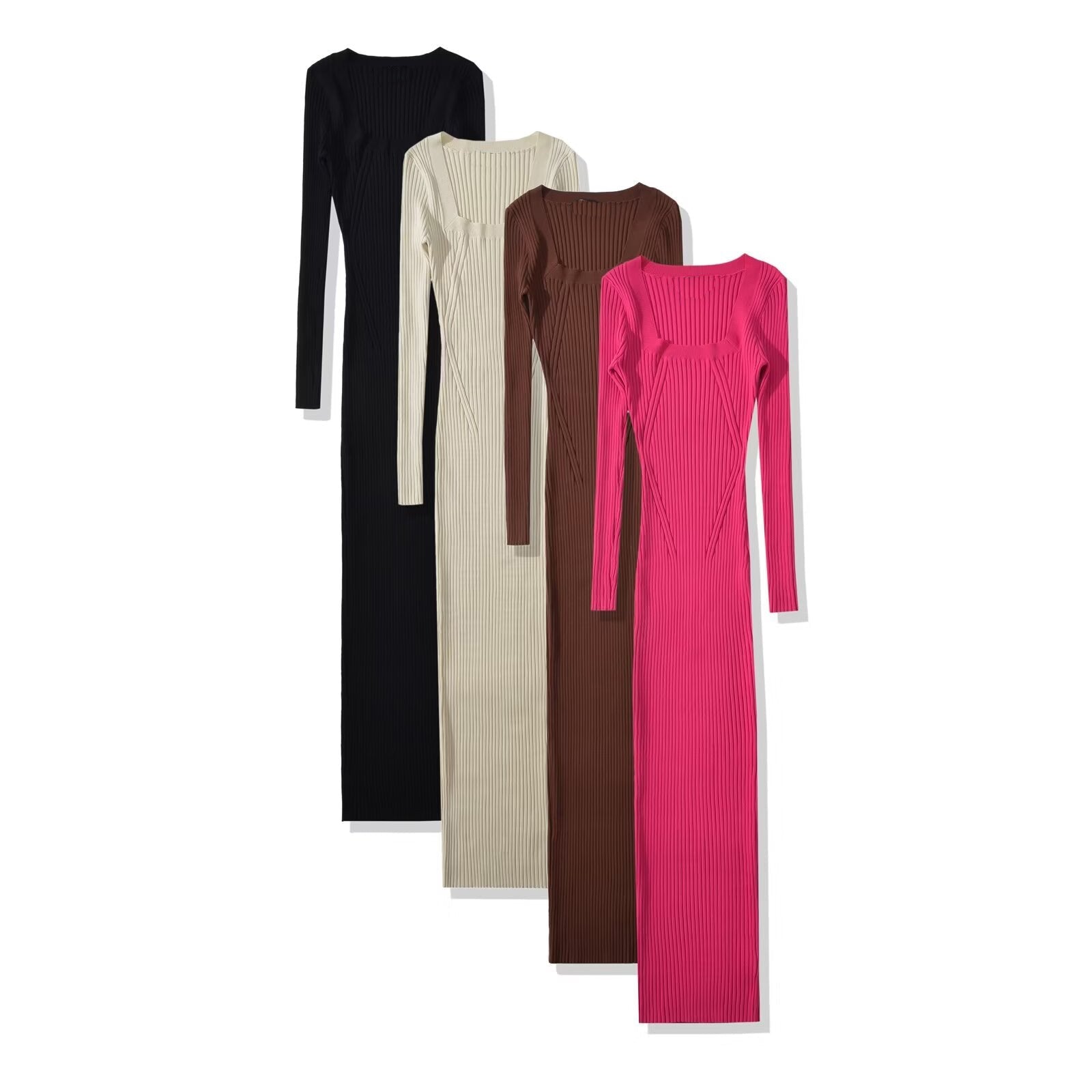 Eleganta Stickade Damklänning med Lång Ärmar och Lång Kjol – Mjuk Akryl och Modern Design 3