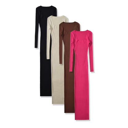 Eleganta Stickade Damklänning med Lång Ärmar och Lång Kjol – Mjuk Akryl och Modern Design 3