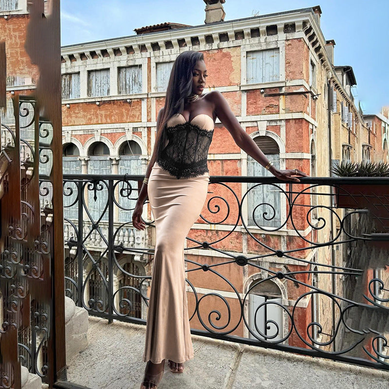 Kvinnors Satin Klänning med Korsett Silhuett och Volanger - Figurnära Festklänning för Bröllop och Cocktailpartyn 3