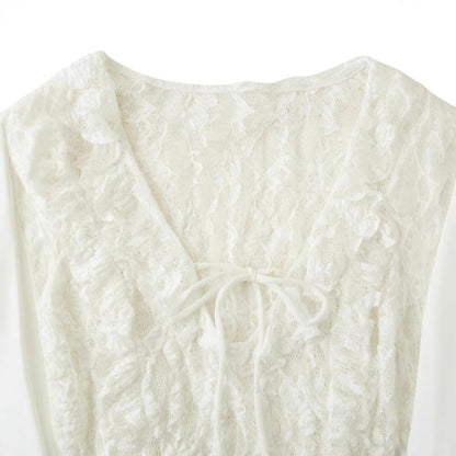 Dam V-hals Topp Långärmad Streetwear 100% Bomull-4