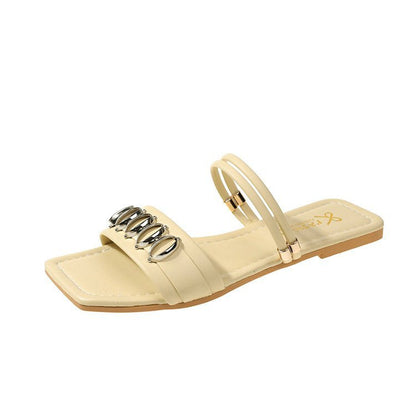 Kvinnors Öppna Pantoletter Smyckedetaljer Mjuk Fotbädd Hårkläder 9