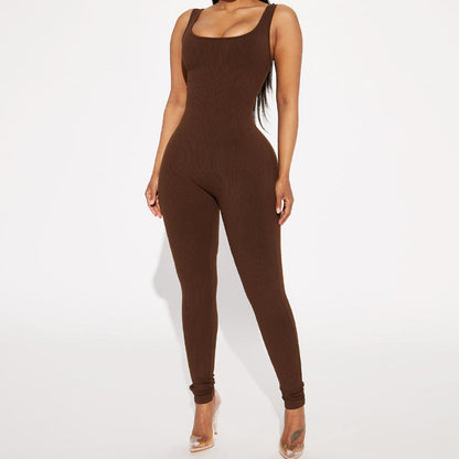 Dam Jumpsuit Fyrkantig Halshals Slim Fit Polyester-2