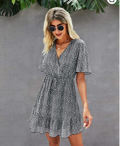 Dam Wrap Klänning Sommar Korta Ärmar Lätt Tyg 4