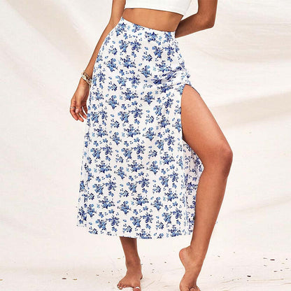 Dam A-Line Kjol Blommig Polyester Midi Lång Kjol-1