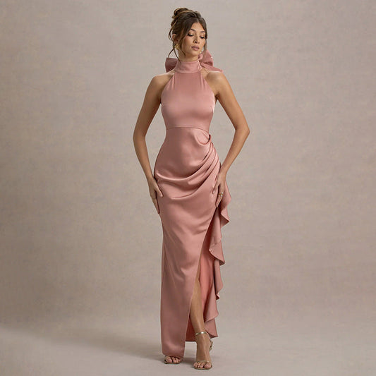 Maxiklänning Dam Draperad Satin Elegant 1