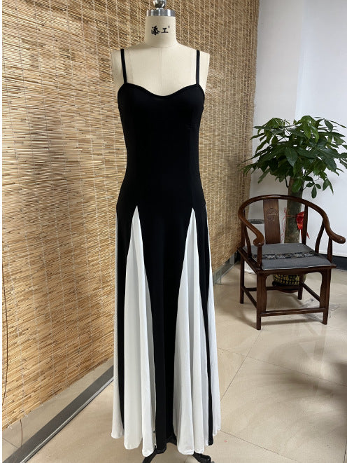 Damklänning A-Line Färgblock Spandex Lång Ärmlös-4