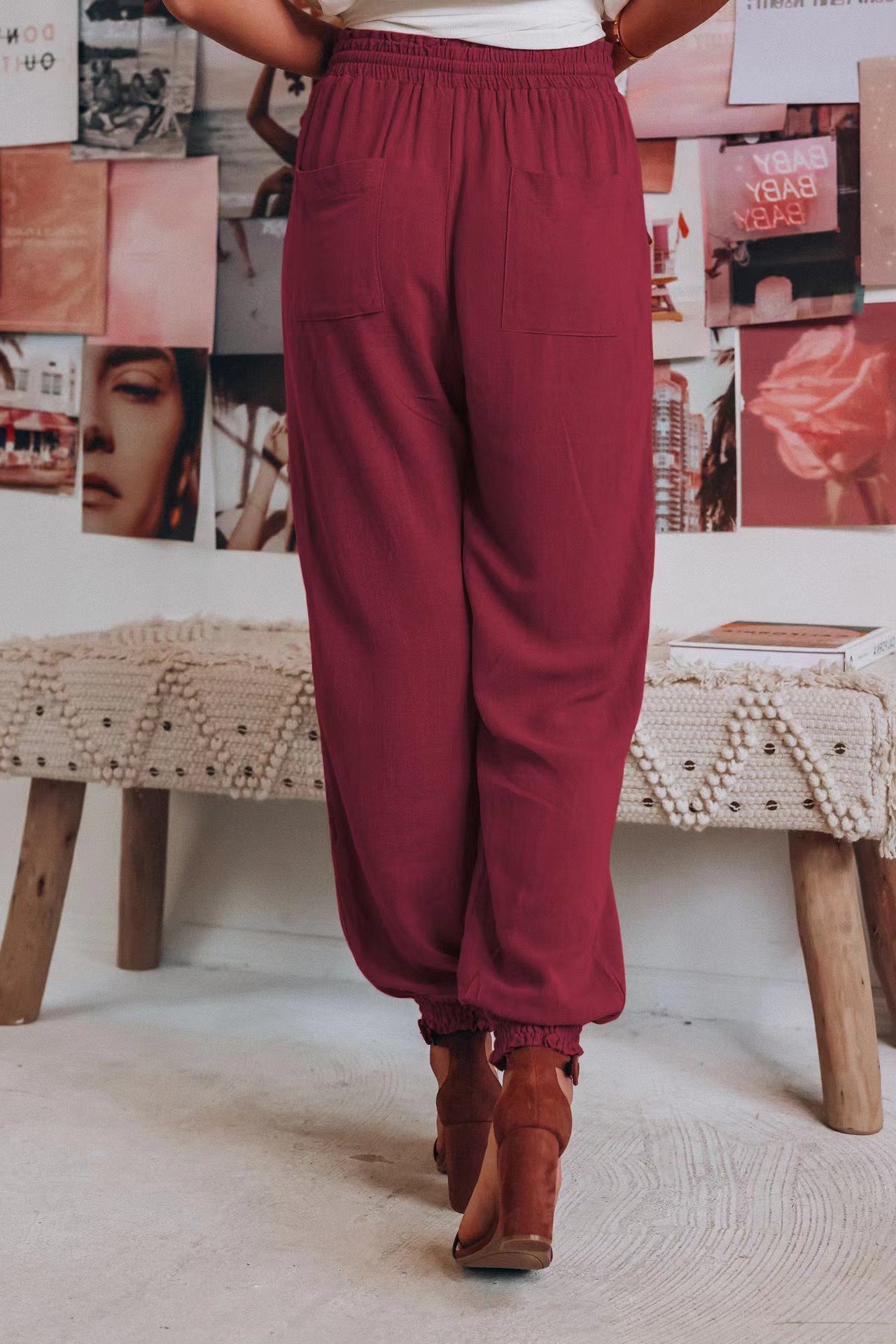 Dam Harembyxor Hög Midja Elastisk Polyester-5