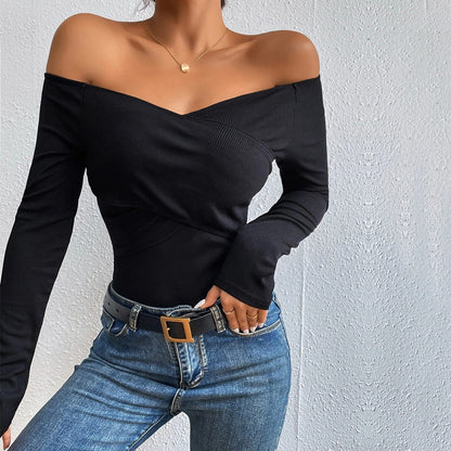 Dam Off Shoulder Festtopp Andningsbart Elastiskt Material 4