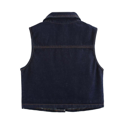 Dam Kort Byxdräkt Hög Midja Denim-4