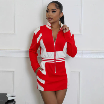 Dam Kort Klänning med Ståkrage och Dragkedja i Polyester-4