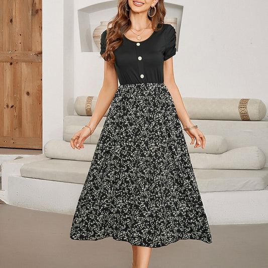 Dam Midiklänning Utställd Blommönster Polyester-1