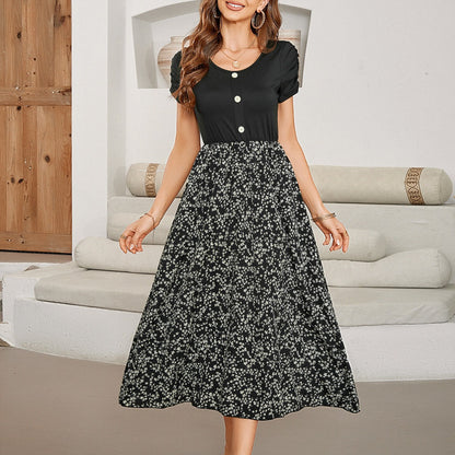 Variant image for Dam Midiklänning Utställd Blommönster Polyester-1