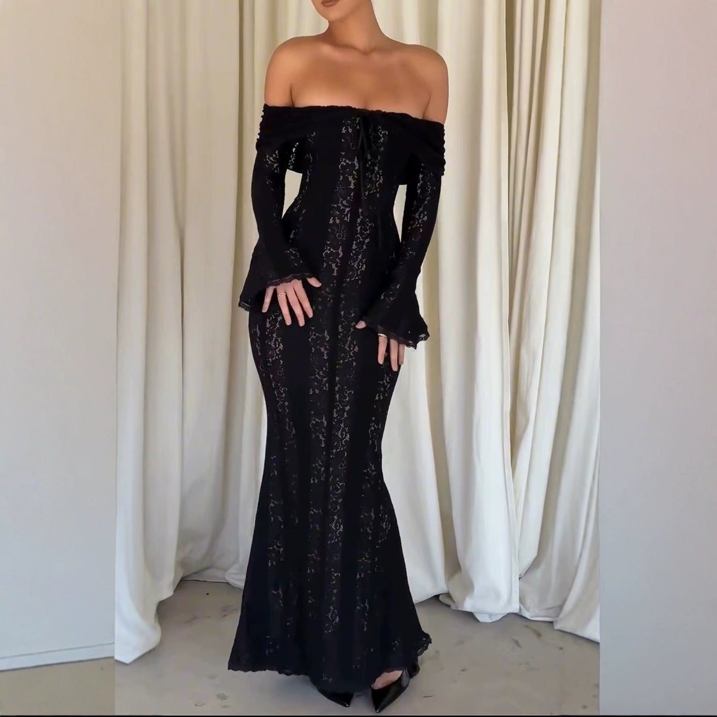 Dam Klänning Bodycon Utställd Spaghetti Band Polyester Elastan-5