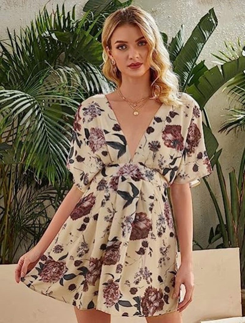 Kvinna Fritidsklänning Blommig V-Hals Lätt Tyg 8