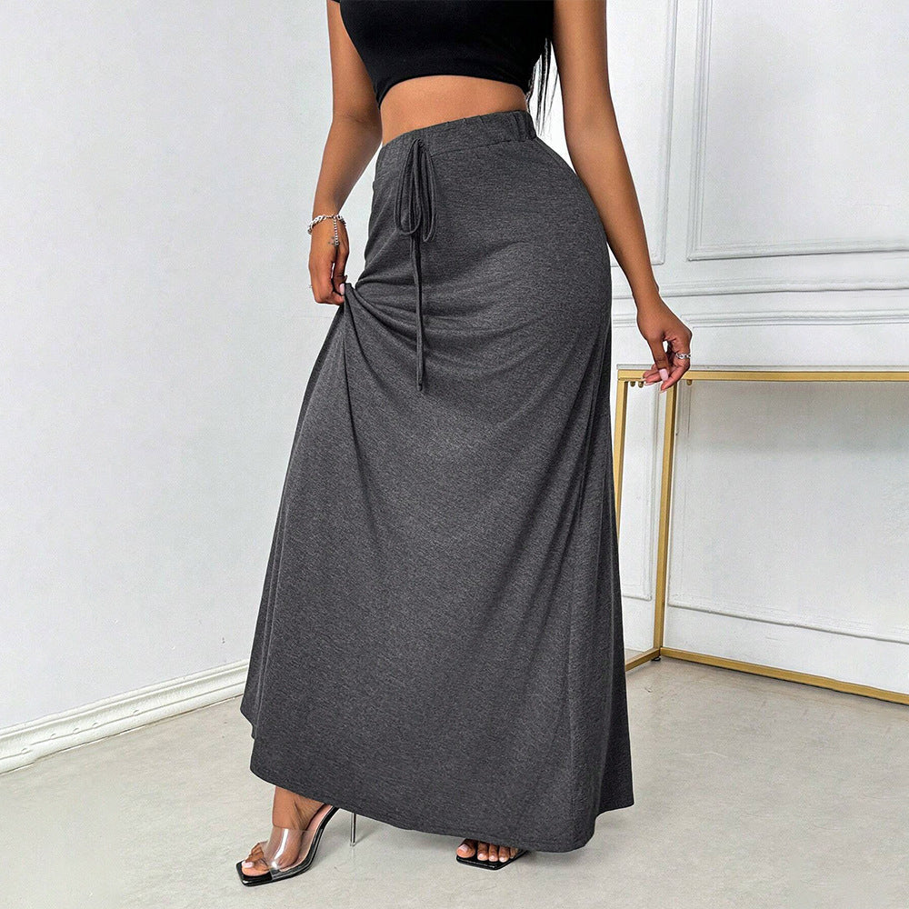 Kvinnors Midi Kjol Draperad 100% Polyester A-Linjeform-5