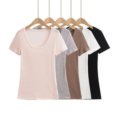 Kvinnors T-Shirt Basmodell Rund Hals Bomull-2