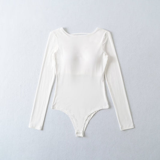 Kvinnor Bodysuit Långärmad Slim Fit Elastiskt Tyg 1