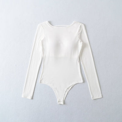 Kvinnor Bodysuit Långärmad Slim Fit Elastiskt Tyg 6