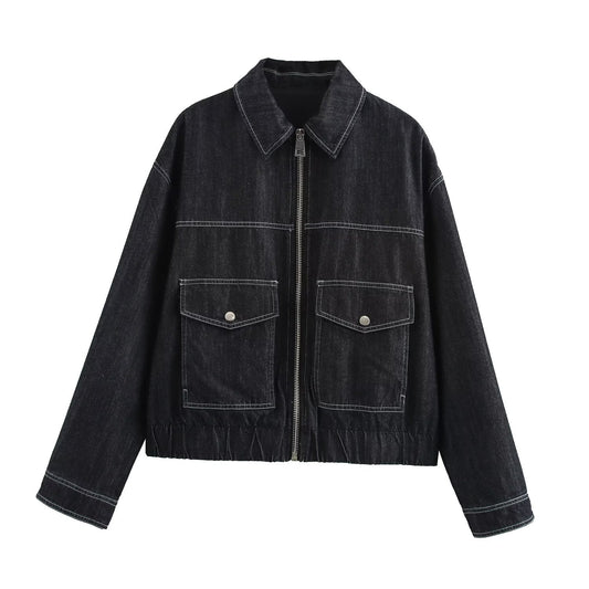Damjacka Denim Polyester Regelbundna Ärmar-1