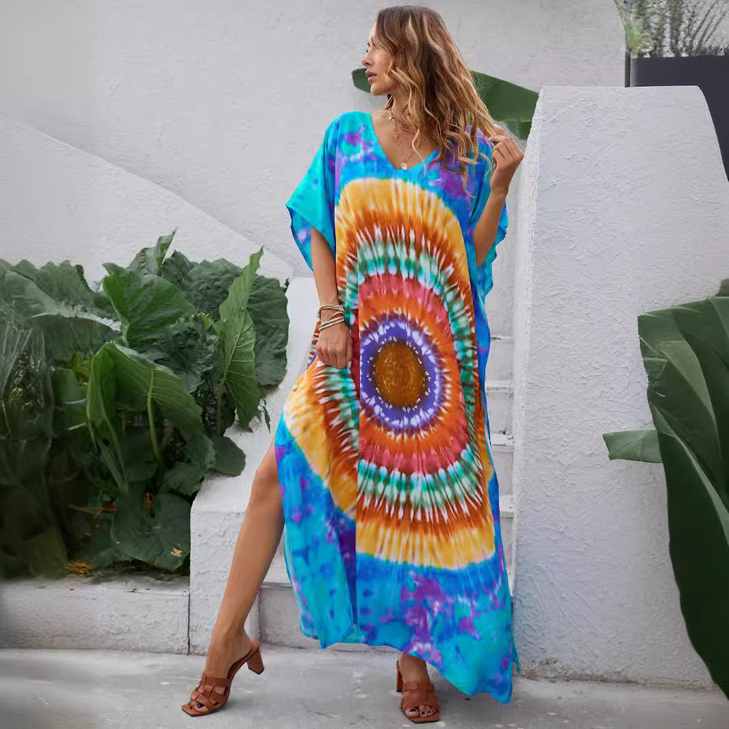 Damklänning A-linjig Blommönster Polyester för Sommaren 4