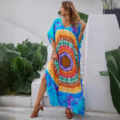 Damklänning A-linjig Blommönster Polyester för Sommaren 4